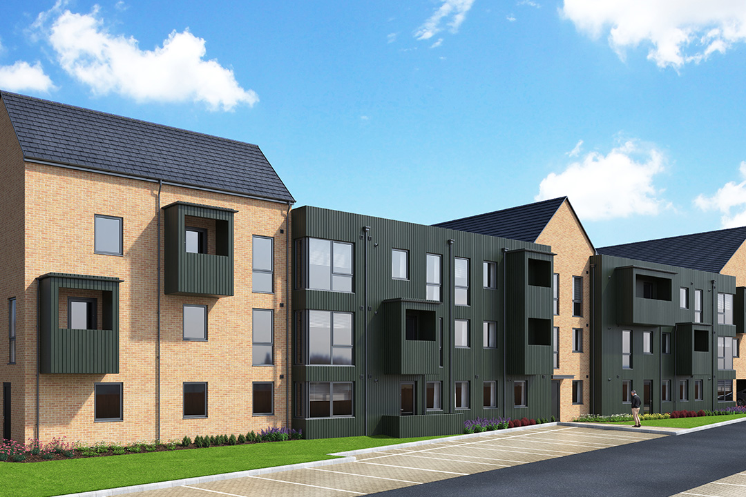 Computer generated image of the Beckett Court appartments at Watling Gate.
