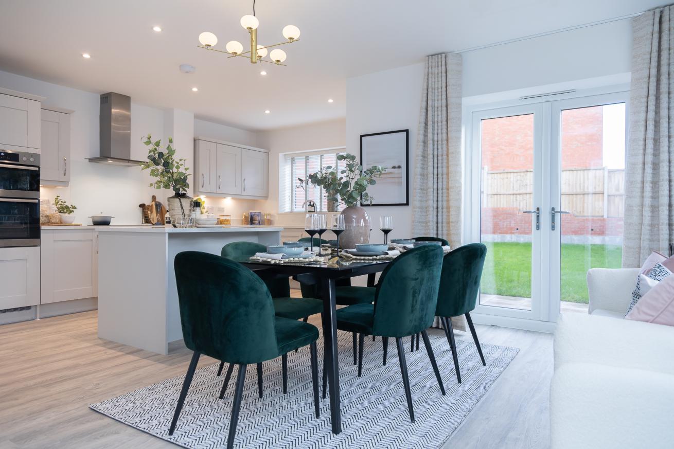 A modern kitchen dining area