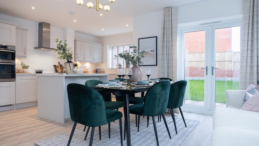 A modern kitchen dining area